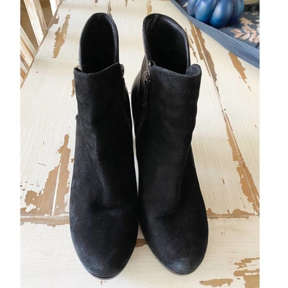 Eileen Fisher Black Two Tone Ankle Suede Leather Heeled Booties Size 8 - Picture 3 of 11